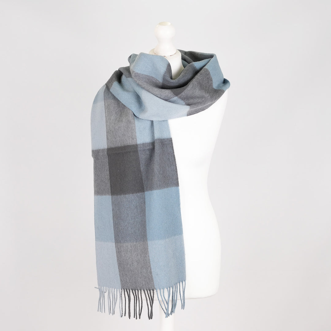 Heritage of Scotland 100% Lambswool Wide Scarf Soft Unisex Winter Wrap - Tartan &amp; Check Designs - 3 SQUARE BLUE