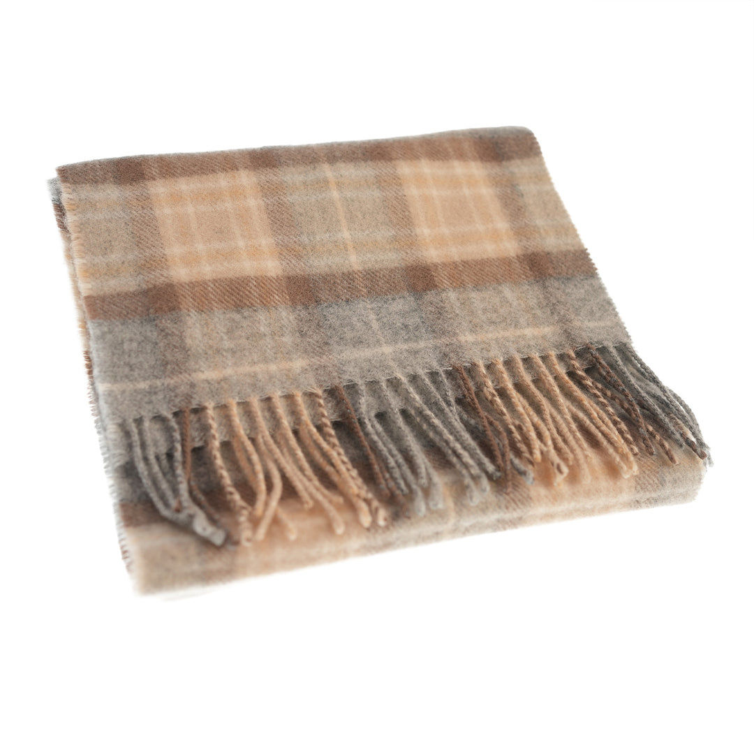 100% Lambswool Scarf – Traditional Tartan &amp; Check Designs - Made in Scotland - Mackellar Natural