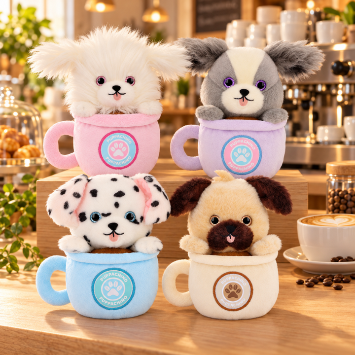 Keel Toys Café Cute Puppachino Soft Toys – Puppy Plush - Collie Purple