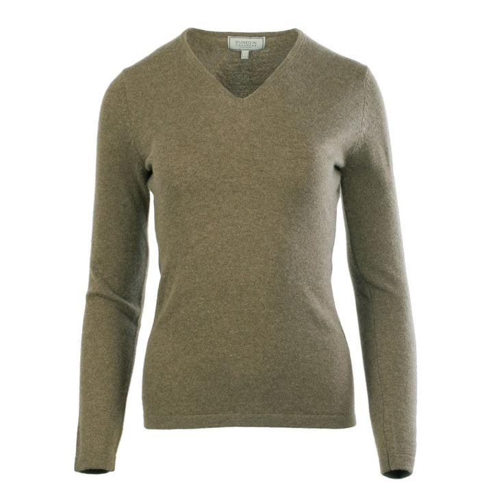 Women's 100% Cashmere V-Neck Jumper Dunedin Cashmere Olive