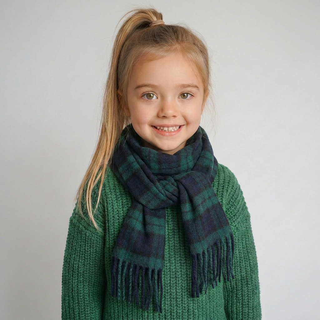 Kids 100% Lambswool Mini Scarf - Soft Luxury Children’s Scarf - Black Watch