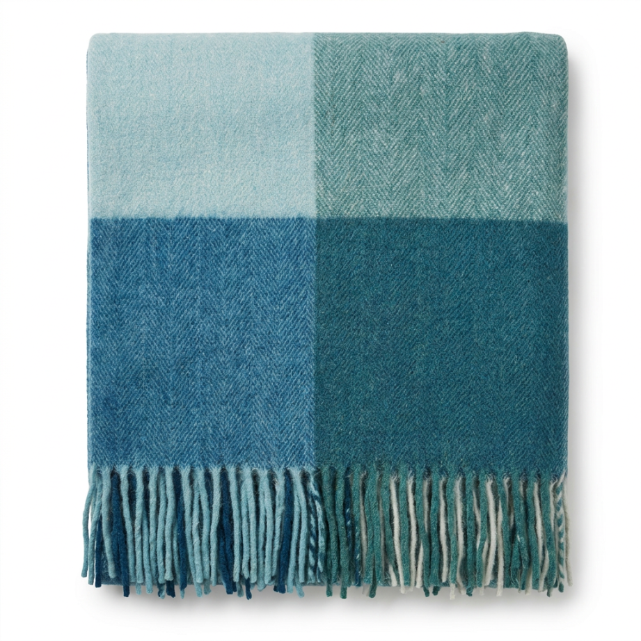 Highland Earth Tone Block Check Recycled Wool Blend Blanket - CANTON