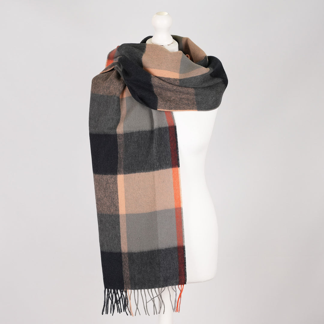 Heritage of Scotland 100% Lambswool Wide Scarf Soft Unisex Winter Wrap - Tartan &amp; Check Designs - KIRKSTALL CHECK CAMEL