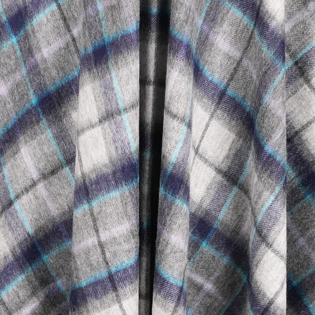 Edinburgh Long Lambswool Tartan Cape – Premium Plaid Wrap - Tweed Tartan Dover - Grey Check
