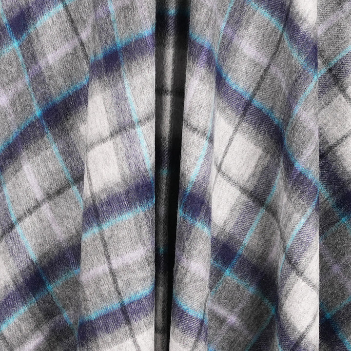 Edinburgh Long Lambswool Tartan Cape – Premium Plaid Wrap - Tweed Tartan Dover - Grey Check