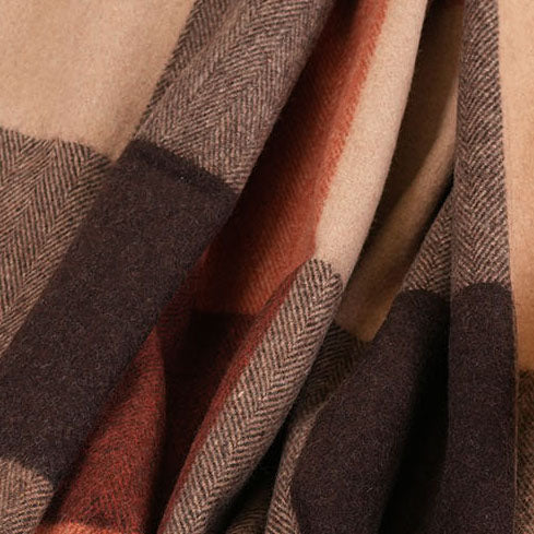 Highland Earth Tone Block Check Recycled Wool Blend Blanket - HOT SAUCE