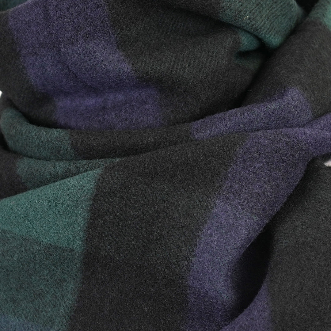 100% Lambswool Scarf – Traditional Tartan &amp; Check Designs - Made in Scotland - 5 Square Tartan - Blue/Green