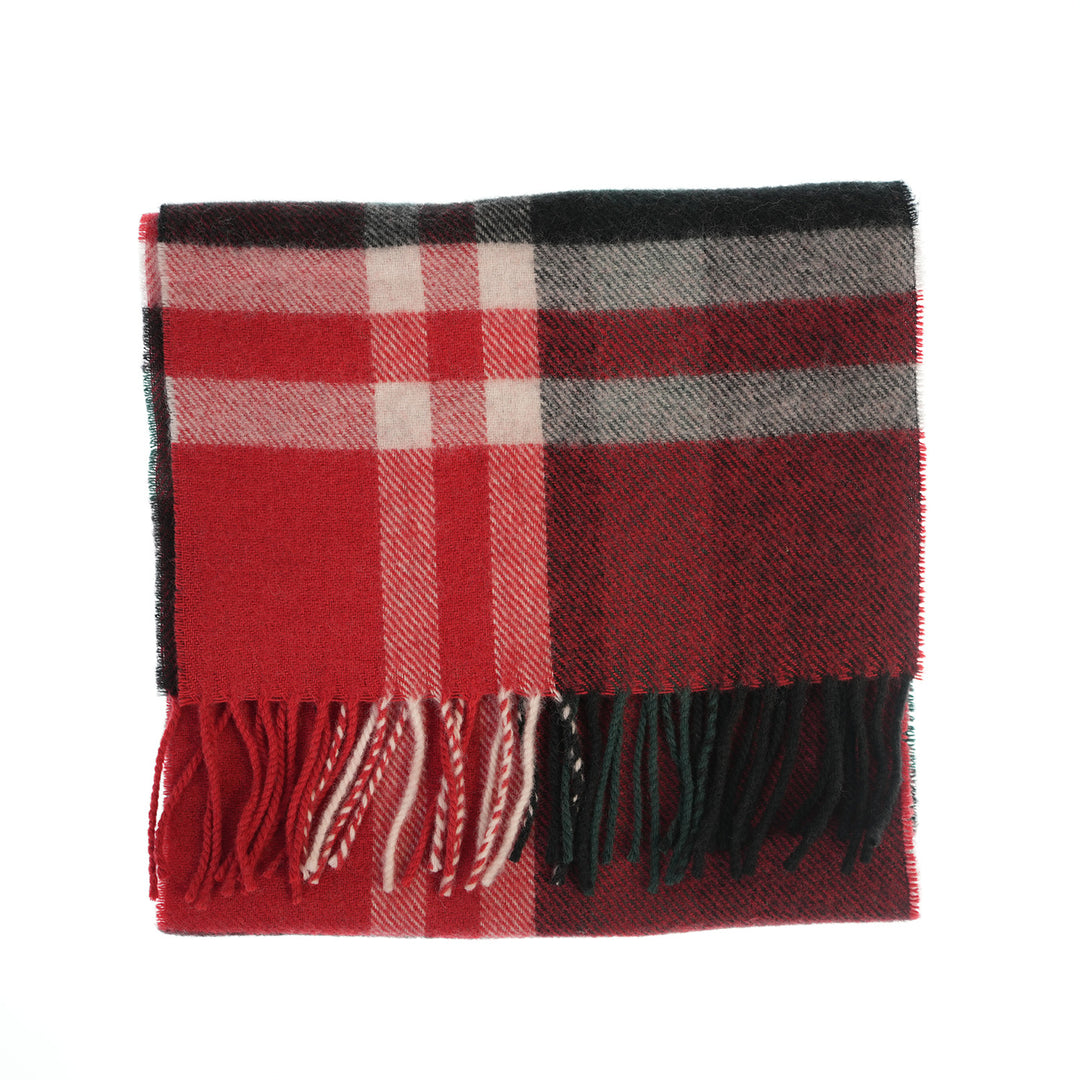 100% Lambswool Scarf – Traditional Tartan &amp; Check Designs - Made in Scotland - Fashion Check Red/ Green