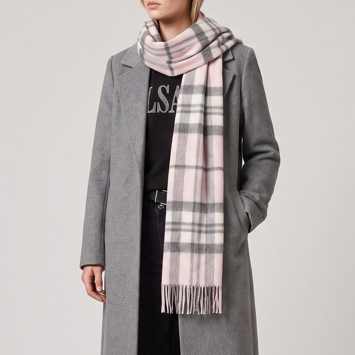 Heritage of Scotland 100% Lambswool Wide Scarf Soft Unisex Winter Wrap - Tartan &amp; Check Designs - THOMSON PALE PINK