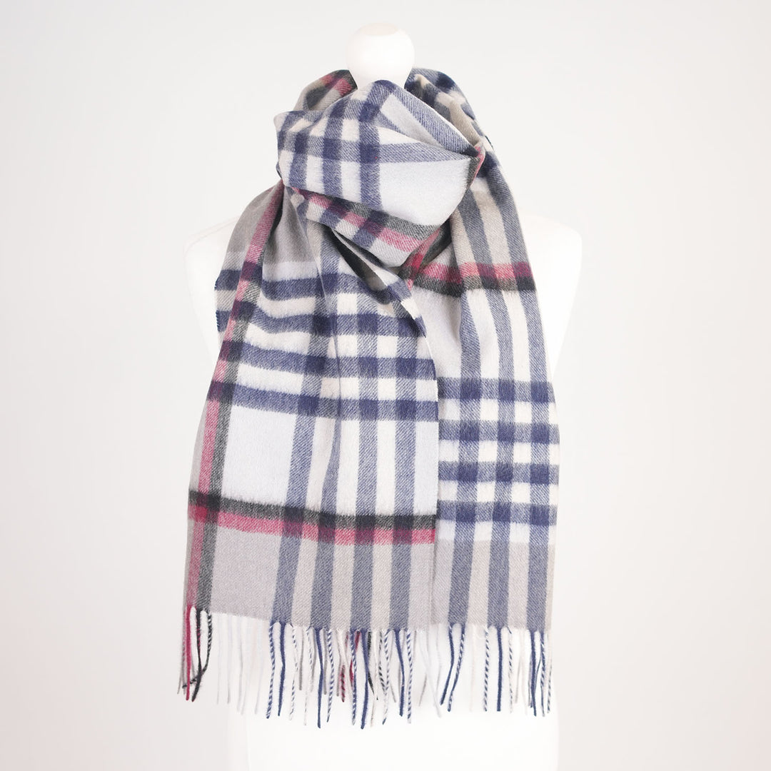 Edinburgh Cashmere Premium Lightweight Scarf - Ultra-Soft Luxury Wrap - Chequer Tartan-Navy