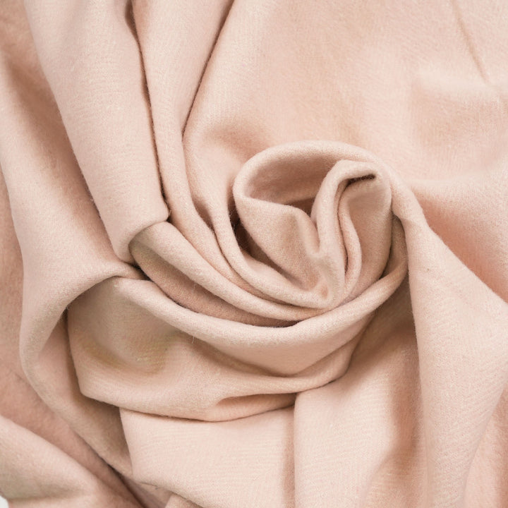 Highland Herringbone Wool Blend Throw Blanket with Tasselled Fringe - SOFT PINK