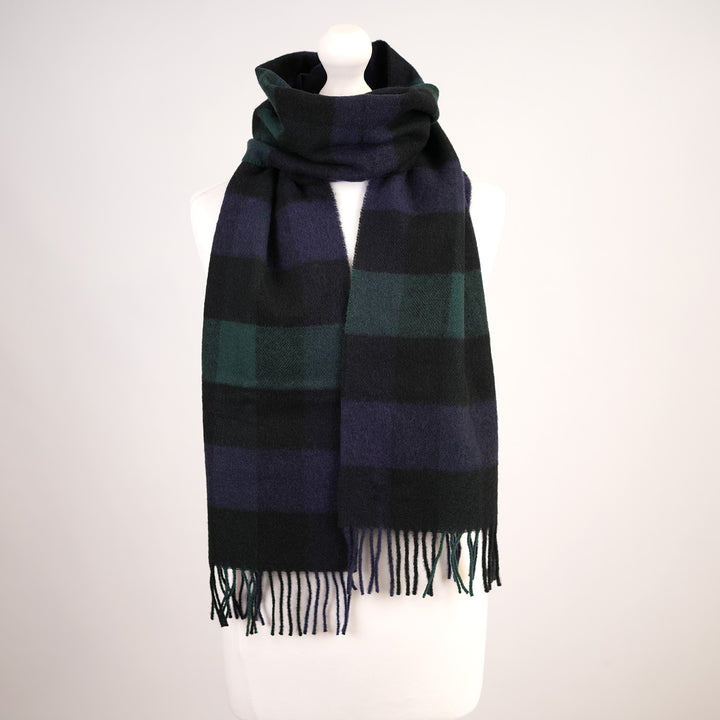 100% Lambswool Scarf – Traditional Tartan &amp; Check Designs - Made in Scotland - 5 Square Tartan - Blue/Green
