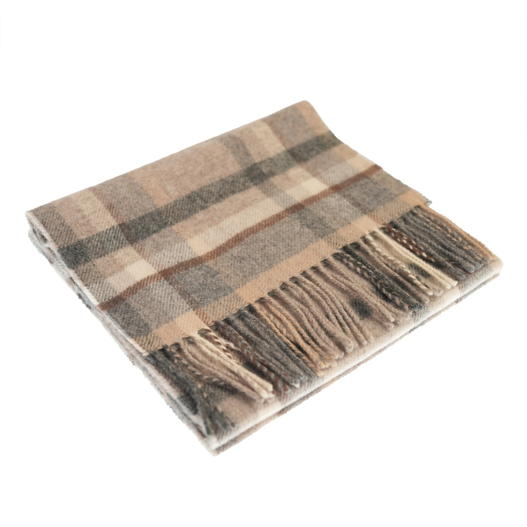 100% Lambswool Scarf – Traditional Tartan &amp; Check Designs - Made in Scotland - Abstract Natural