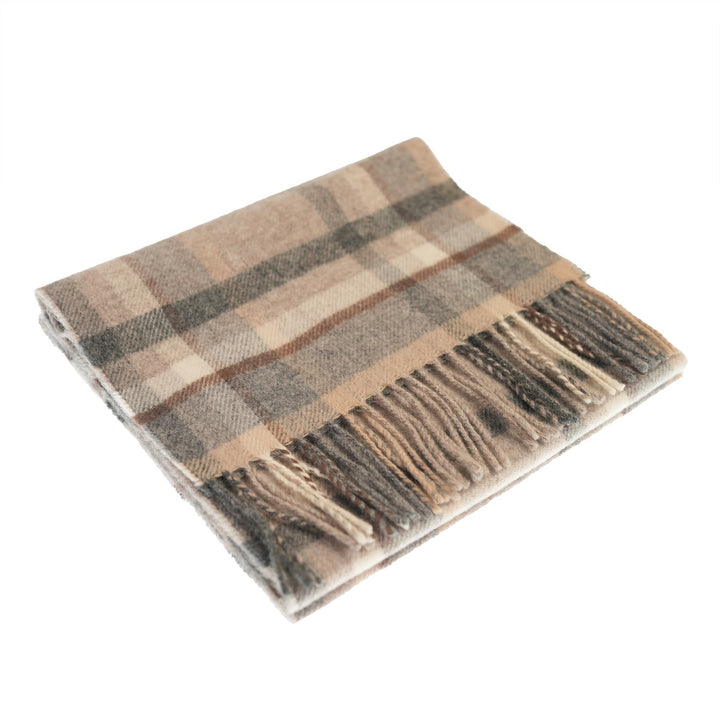 100% Lambswool Scarf – Traditional Tartan &amp; Check Designs - Made in Scotland - Abstract Natural