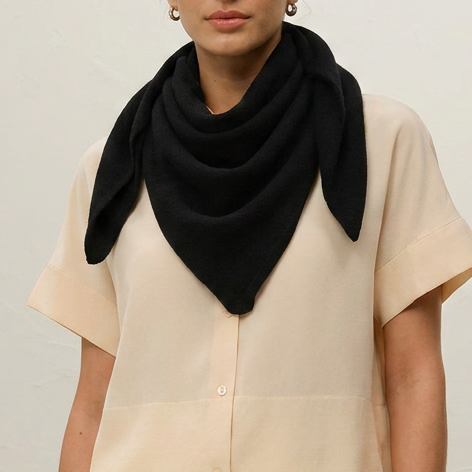 Women’s Luxury Ribbed Cashmere Triangle Scarf - BLACK