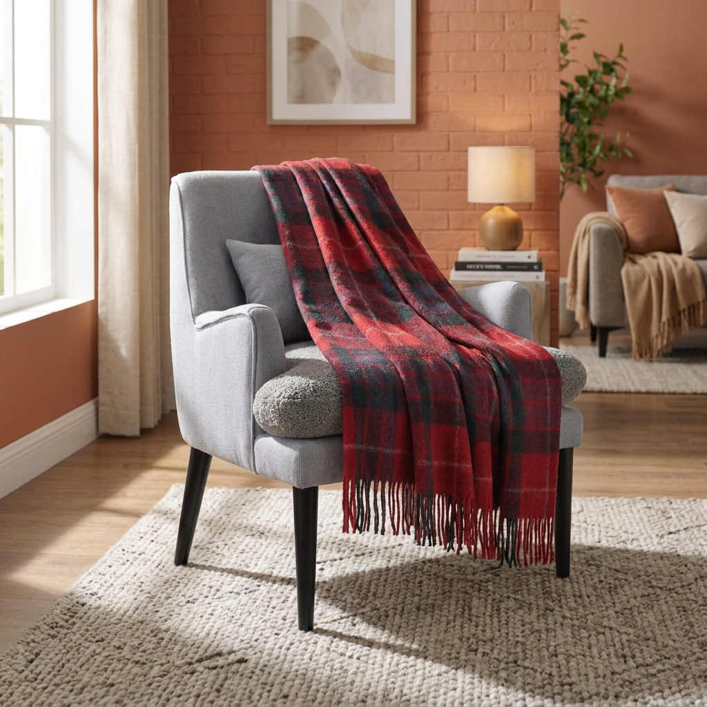 Highland Wool Blend Tartan Blanket Throw – Extra Warm Scottish Wool Blend – FRASER RED