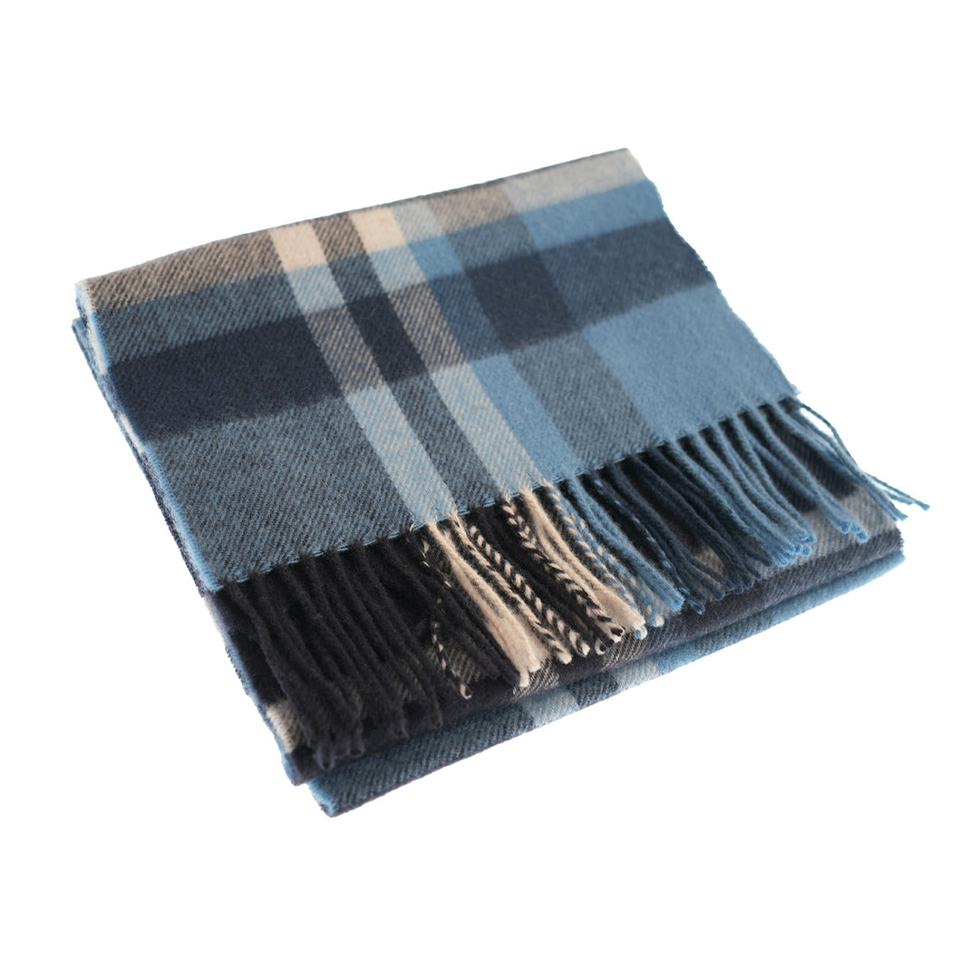 100% Lambswool Scarf – Traditional Tartan &amp; Check Designs - Made in Scotland - Fashion Blue