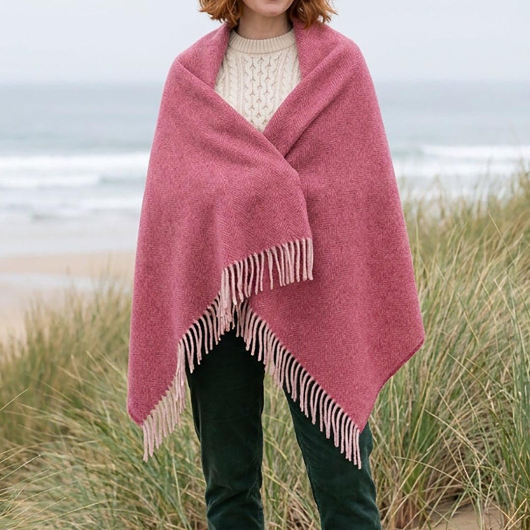 Recycled Wool Herringbone Knee Blanket – Pastel Fringed Throw - EMINENCE