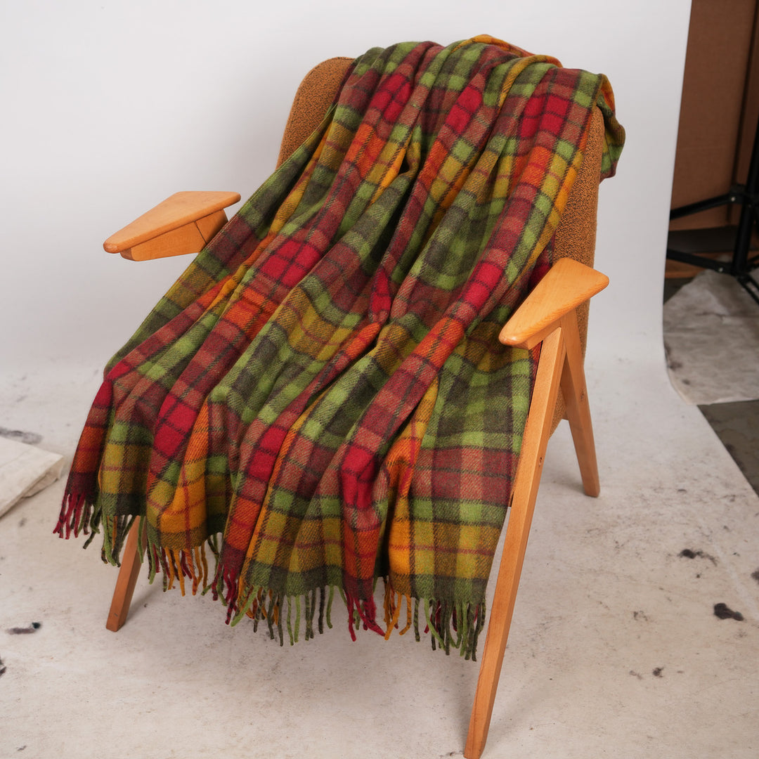 Highland Wool Blend Tartan Blanket Throw – Extra Warm Scottish Wool Blend – BUCHANAN AUTUMN