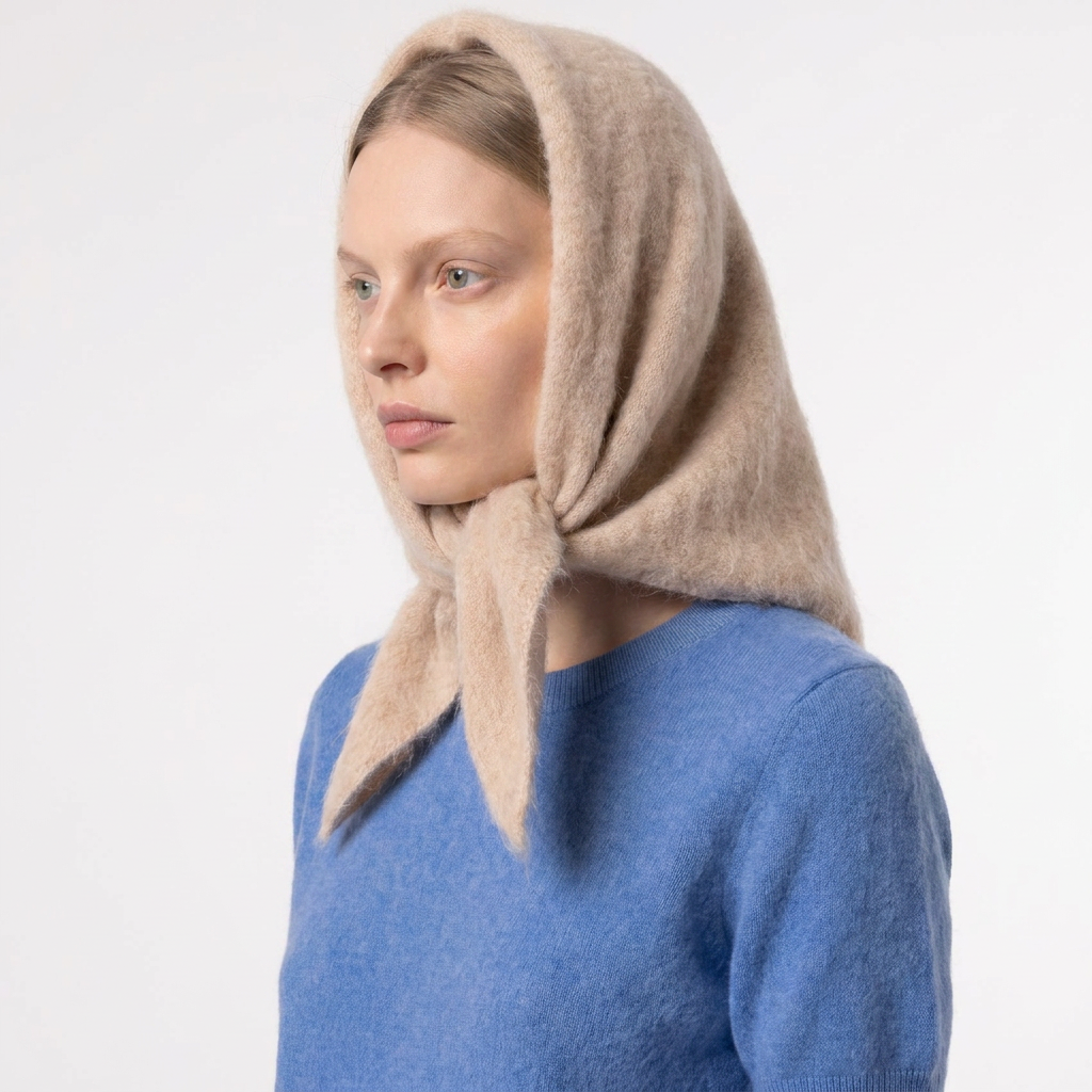 Pure Brushed Luxury Cashmere Triangle Head Scarf - REED