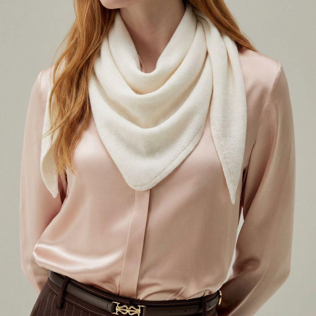 Women’s Luxury Ribbed Cashmere Triangle Scarf - WHITE