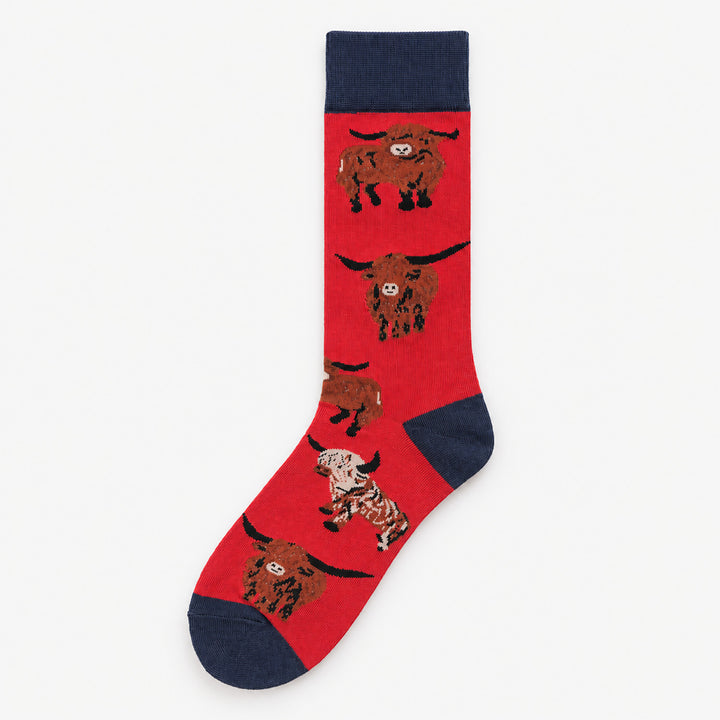 Men’s Luxury Bamboo Socks – Soft, Breathable &amp; Stylish Everyday Comfort - HIGHLAND COW 3 RED