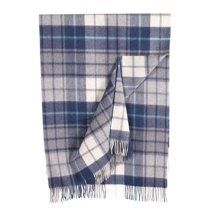 100% Pure Lambswool Blanket Throw – Luxury Soft Warm Wool Blanket - Home Décor - MILL CHECK NAVY