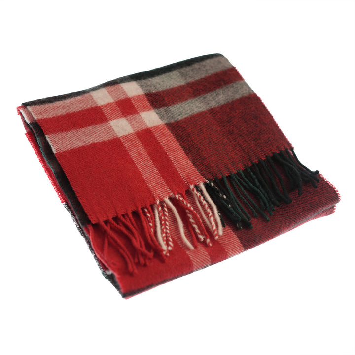 100% Lambswool Scarf – Traditional Tartan &amp; Check Designs - Made in Scotland - Fashion Check Red/ Green