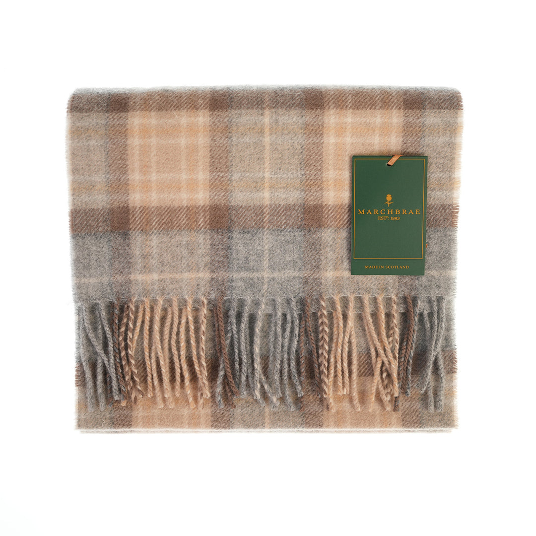 100% Lambswool Scarf – Traditional Tartan &amp; Check Designs - Made in Scotland - Mackellar Natural
