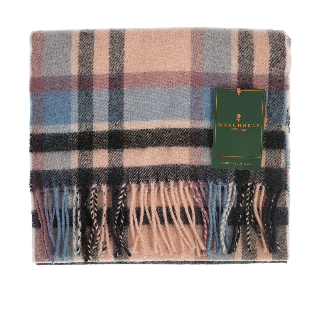 100% Lambswool Scarf – Traditional Tartan &amp; Check Designs - Made in Scotland - Abstract Pink/Blue