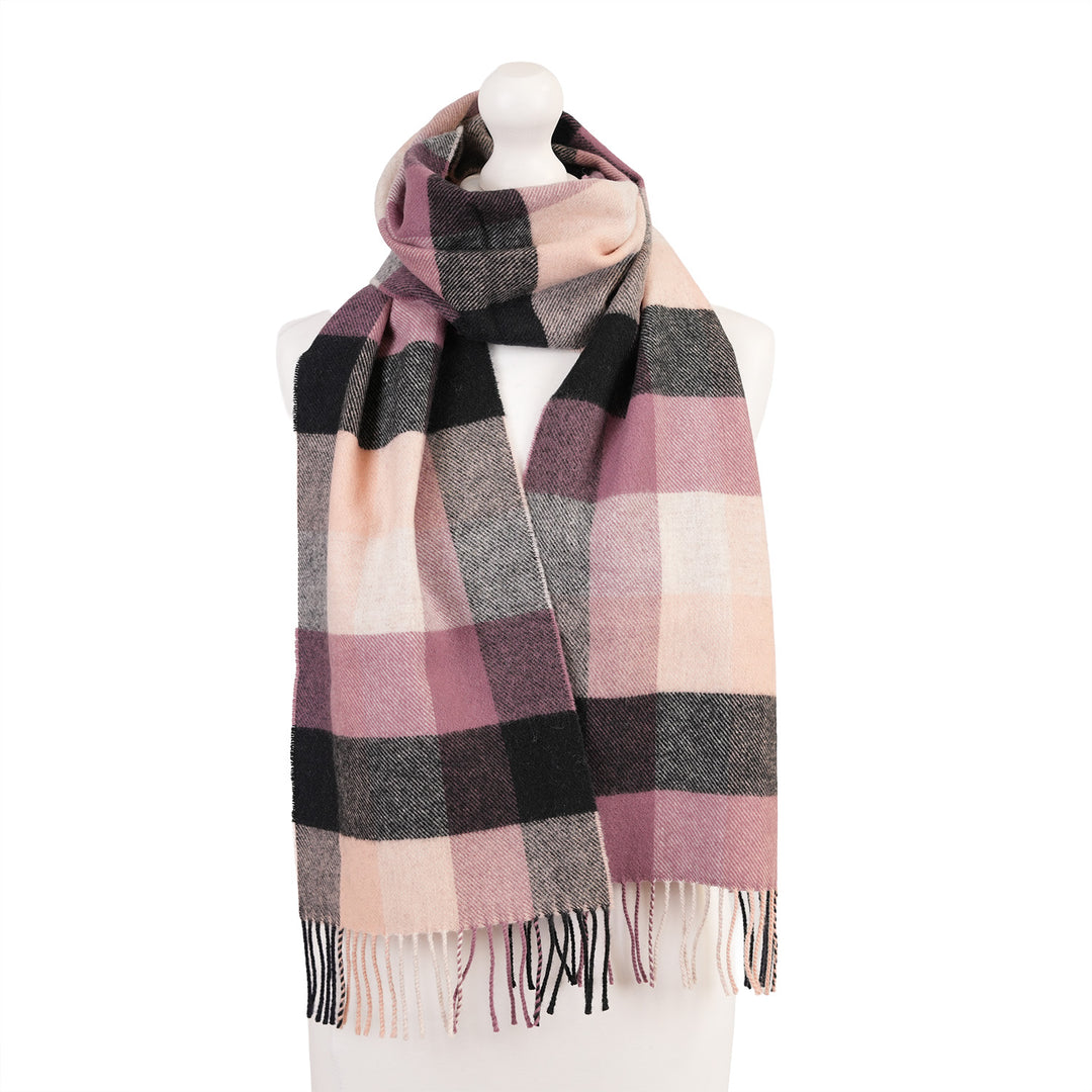 100% Lambswool Scarf – Traditional Tartan &amp; Check Designs - Made in Scotland - 5 Square Check Grey