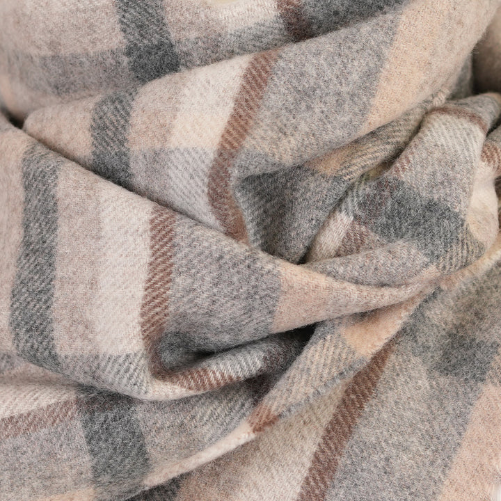 100% Lambswool Scarf – Traditional Tartan &amp; Check Designs - Made in Scotland - Abstract Natural