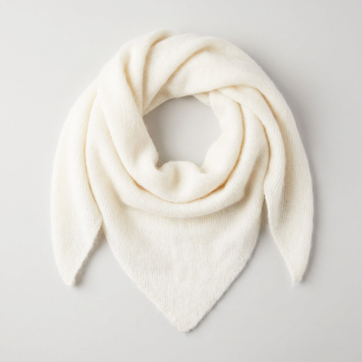 Pure Brushed Luxury Cashmere Triangle Head Scarf - WHITE