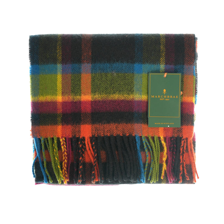 100% Lambswool Scarf – Traditional Tartan &amp; Check Designs - Made in Scotland - Abstract Bright