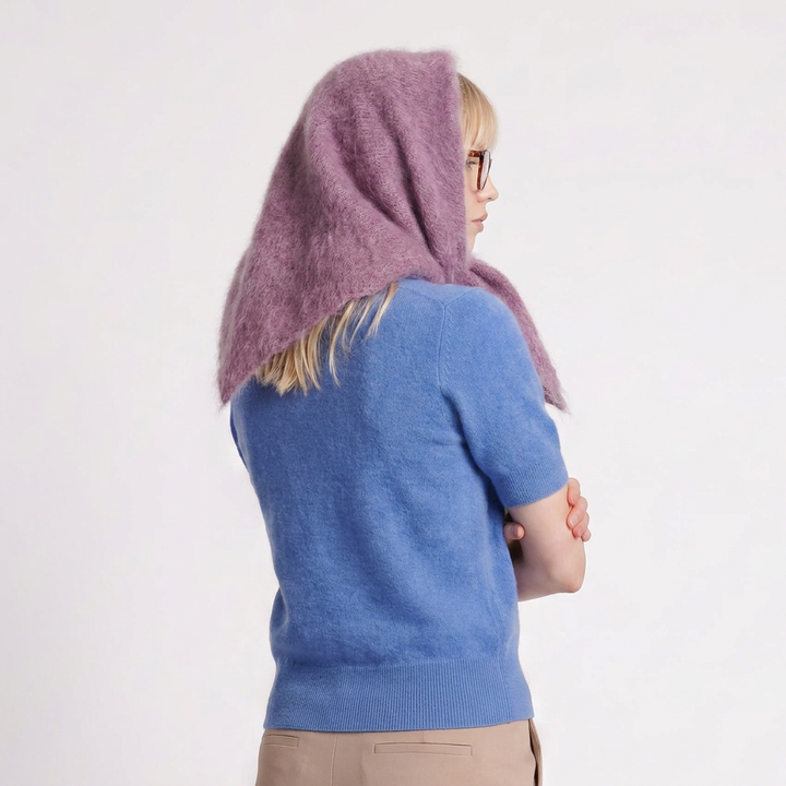 Pure Brushed Luxury Cashmere Triangle Head Scarf - VIOLET