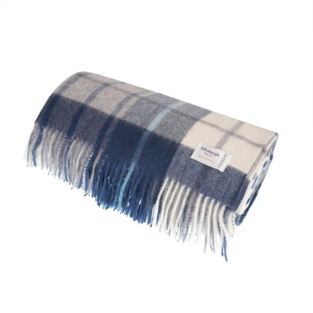 100% Pure Lambswool Blanket Throw – Luxury Soft Warm Wool Blanket - Home Décor - MILL CHECK NAVY