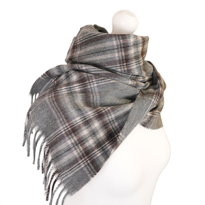 Balmoral 100% Cashmere Woven Scarf Tartan and Checks - Made in Scotland - GREY LILAC