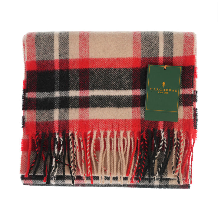 100% Lambswool Scarf – Traditional Tartan &amp; Check Designs - Made in Scotland - Abstract Camel/Red