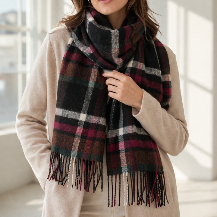 100% Lambswool Scarf – Traditional Tartan &amp; Check Designs - Made in Scotland - Abstract Dark