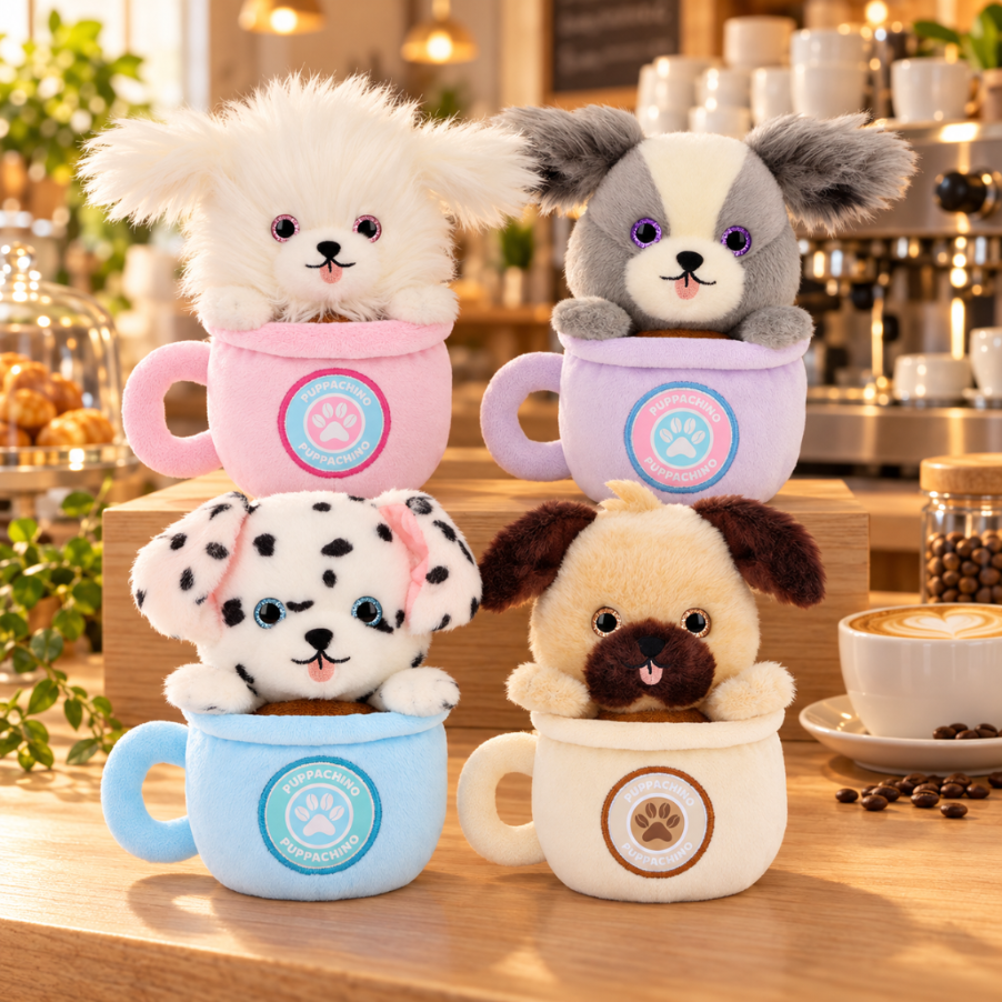 Keel Toys Café Cute Puppachino Soft Toys – Puppy Plush - Pug Cream