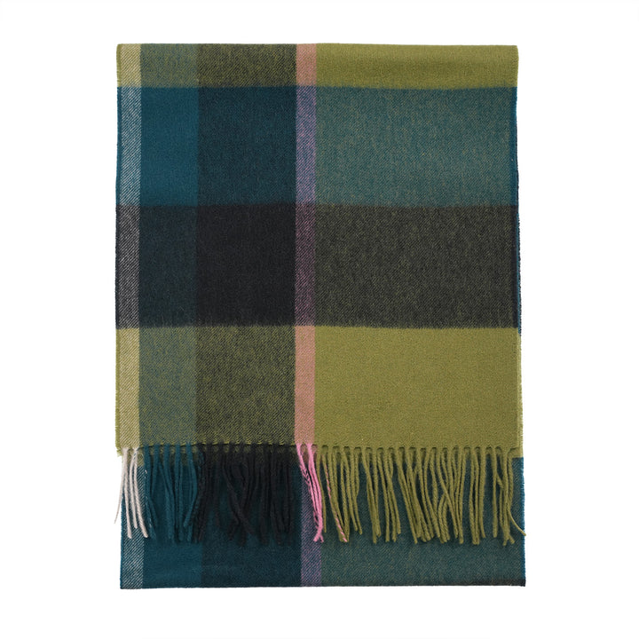 Heritage of Scotland 100% Lambswool Wide Scarf Soft Unisex Winter Wrap - Tartan &amp; Check Designs - KIRKSTALL CHECK GREEN