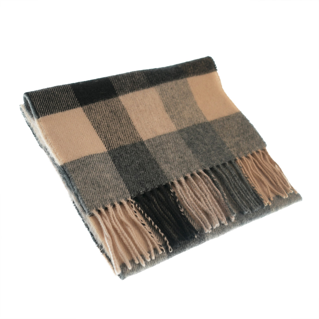 100% Lambswool Scarf – Traditional Tartan &amp; Check Designs - Made in Scotland - 5 Square Natural
