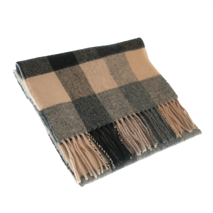 100% Lambswool Scarf – Traditional Tartan &amp; Check Designs - Made in Scotland - 5 Square Natural