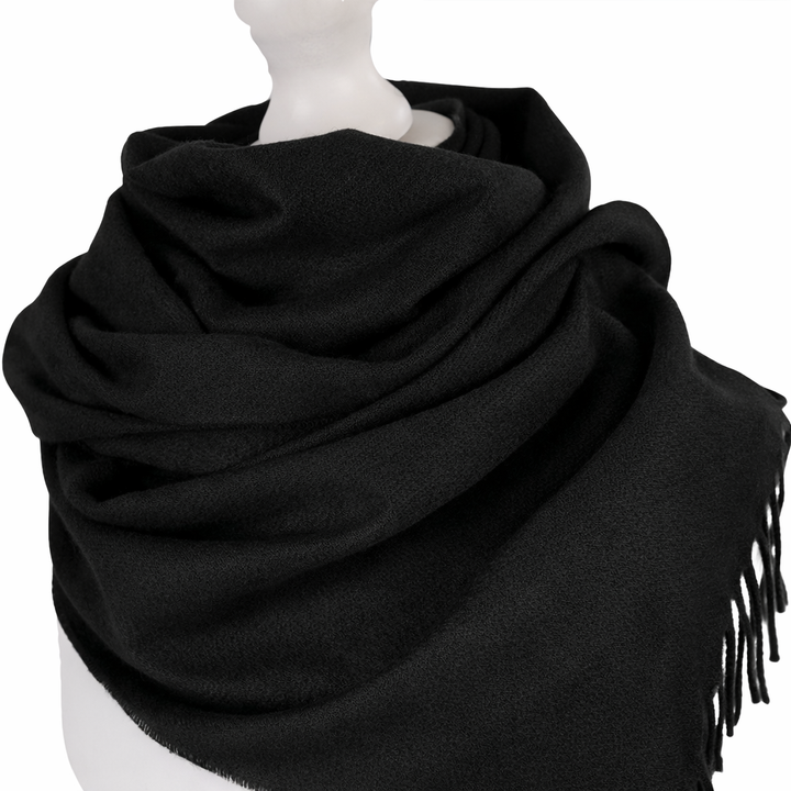 Balmoral 100% Cashmere Woven Scarf Tartan and Checks - Made in Scotland - PLAIN BLACK