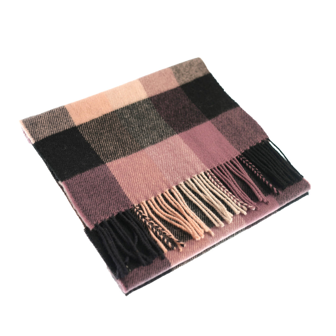 100% Lambswool Scarf – Traditional Tartan &amp; Check Designs - Made in Scotland - 5 Square Check Grey