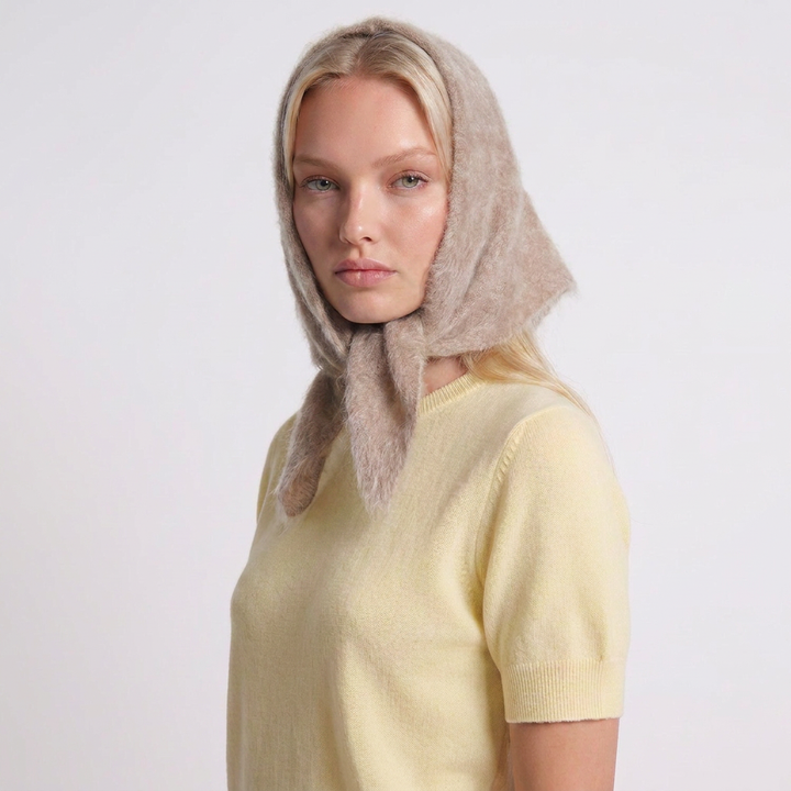 Pure Brushed Luxury Cashmere Triangle Head Scarf - WHEAT