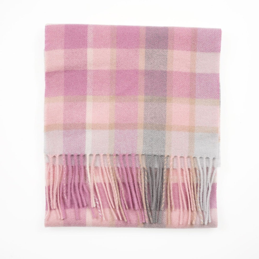 Edinburgh 100% Lambswool Scarf – Premium Soft Wool Wrap - ARTILLERY CHECK LIGHT PINK