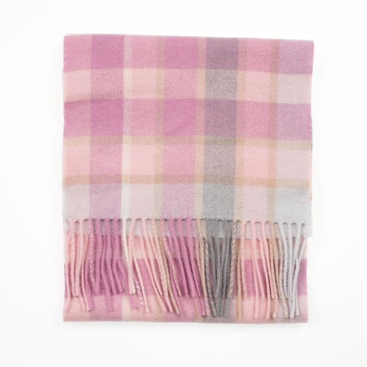 Edinburgh 100% Lambswool Scarf – Premium Soft Wool Wrap - ARTILLERY CHECK LIGHT PINK