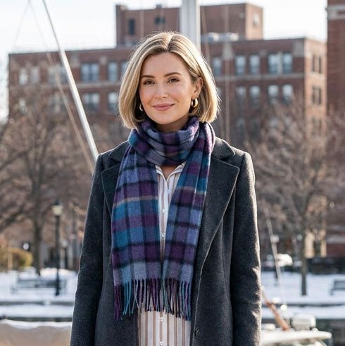 Edinburgh 100% Lambswool Scarf – Premium Soft Wool Wrap - ARTILLERY CHECK NAVY