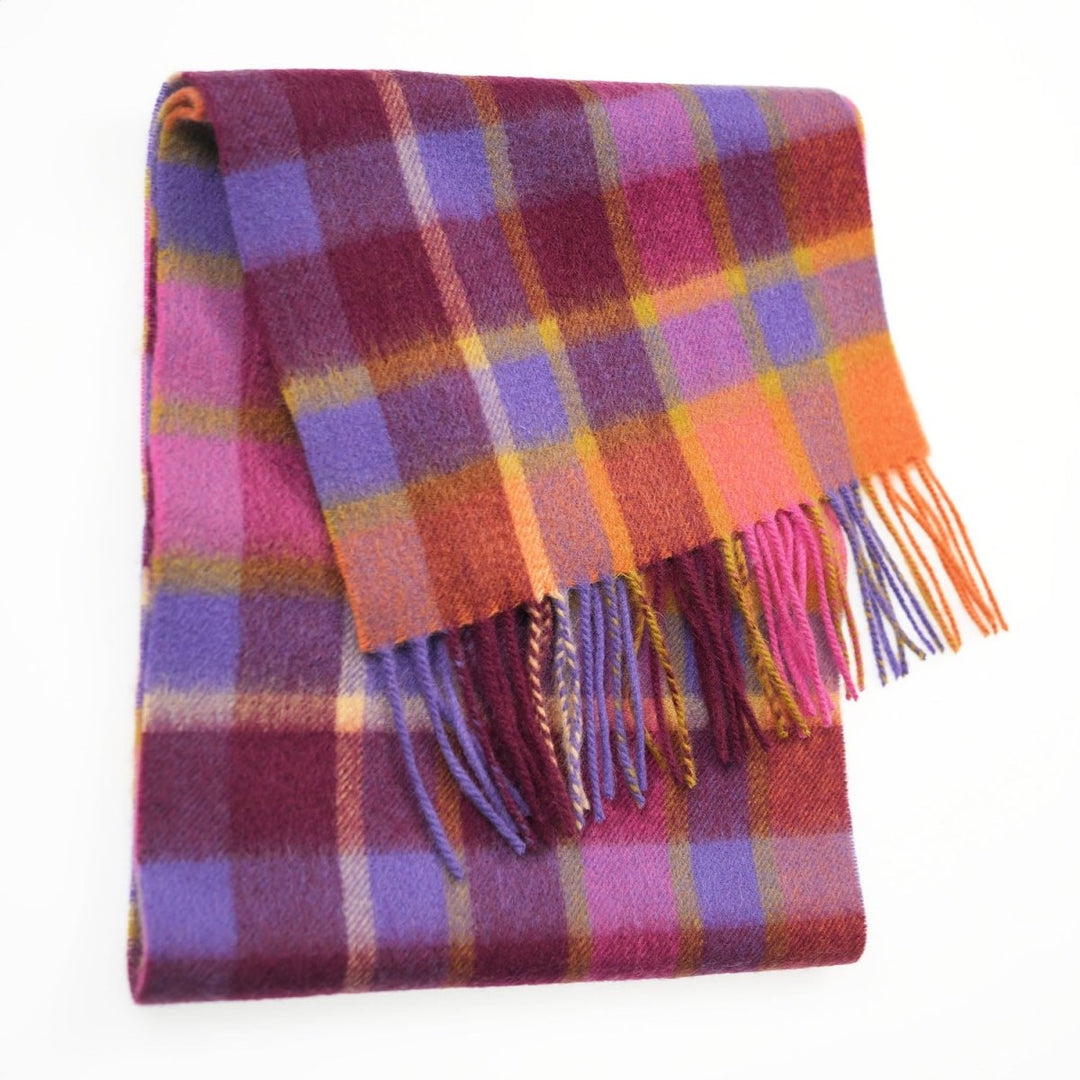 Edinburgh 100% Lambswool Scarf – Premium Soft Wool Wrap - ARTILLERY CHECK ORANGE